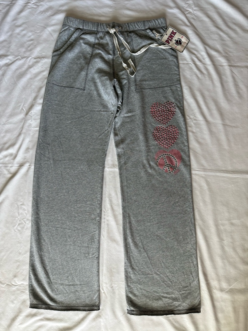 NWT RARE Vintage VS PINK Rhinestone Heart Peace Sweatpants M